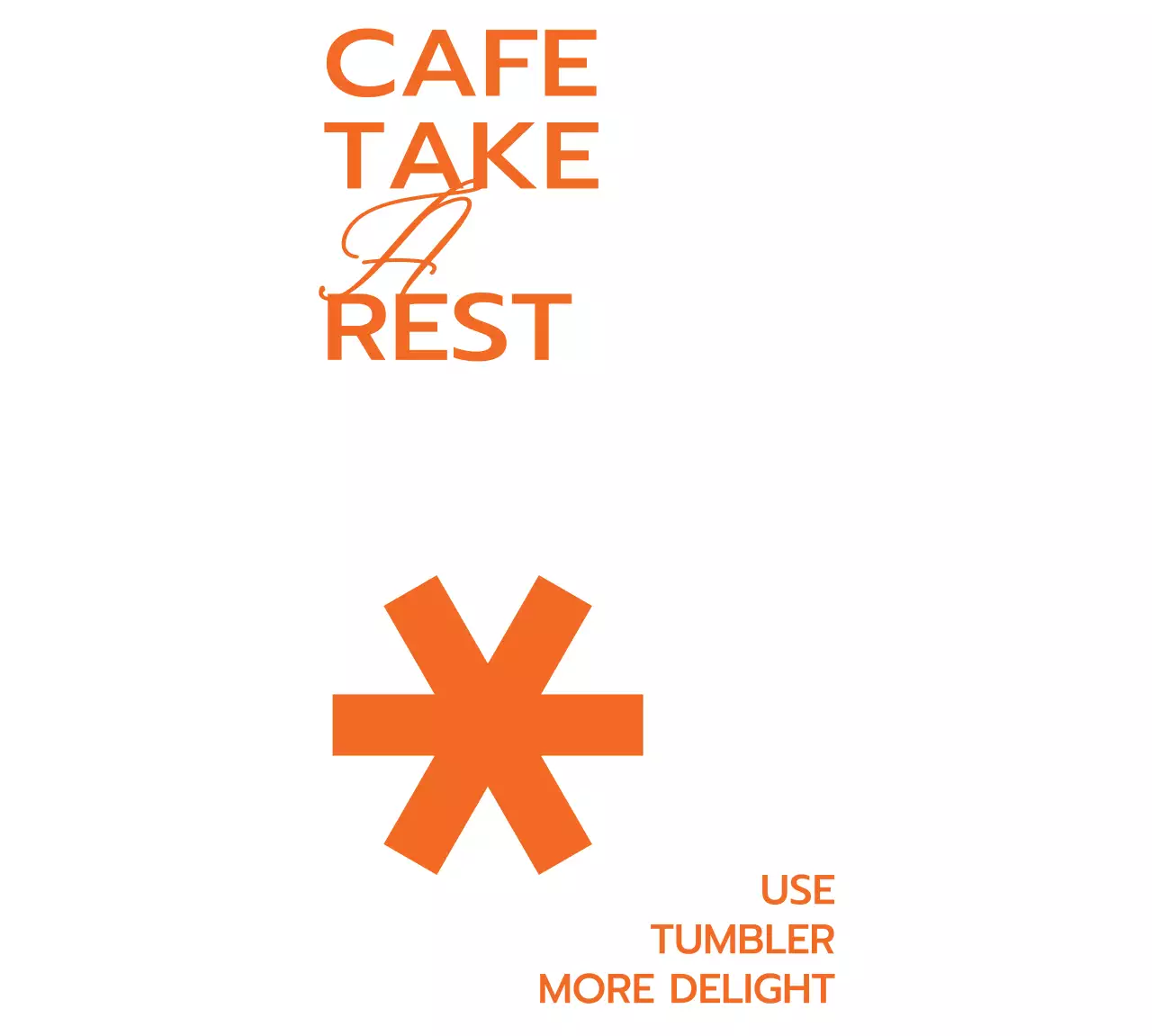 Merchandise kafe dan barang promosi dengan logo kafe dan nama bisnis berwarna oranye.