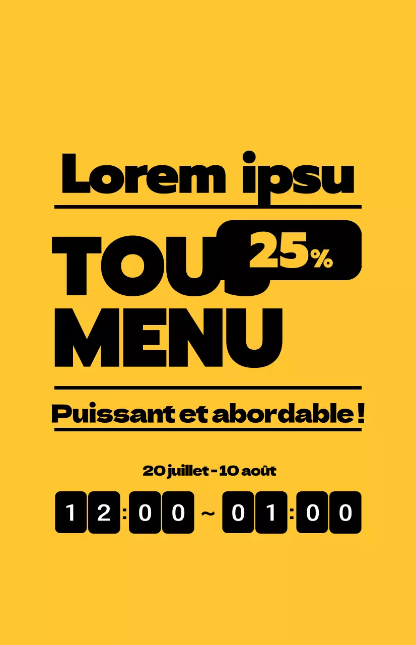 Promouvoir les offres de déjeuner avec un texte noir contrasté sur fond jaune