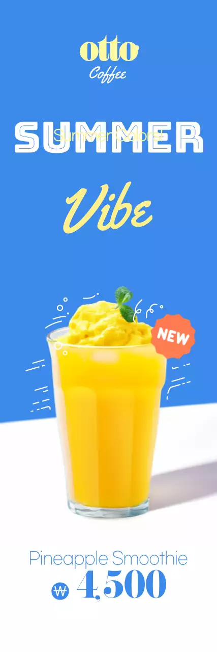 An easy-to-read cafe promotional banner with text and photo illustrations of summer beverages for an otto coffee cafe in fresh colors.