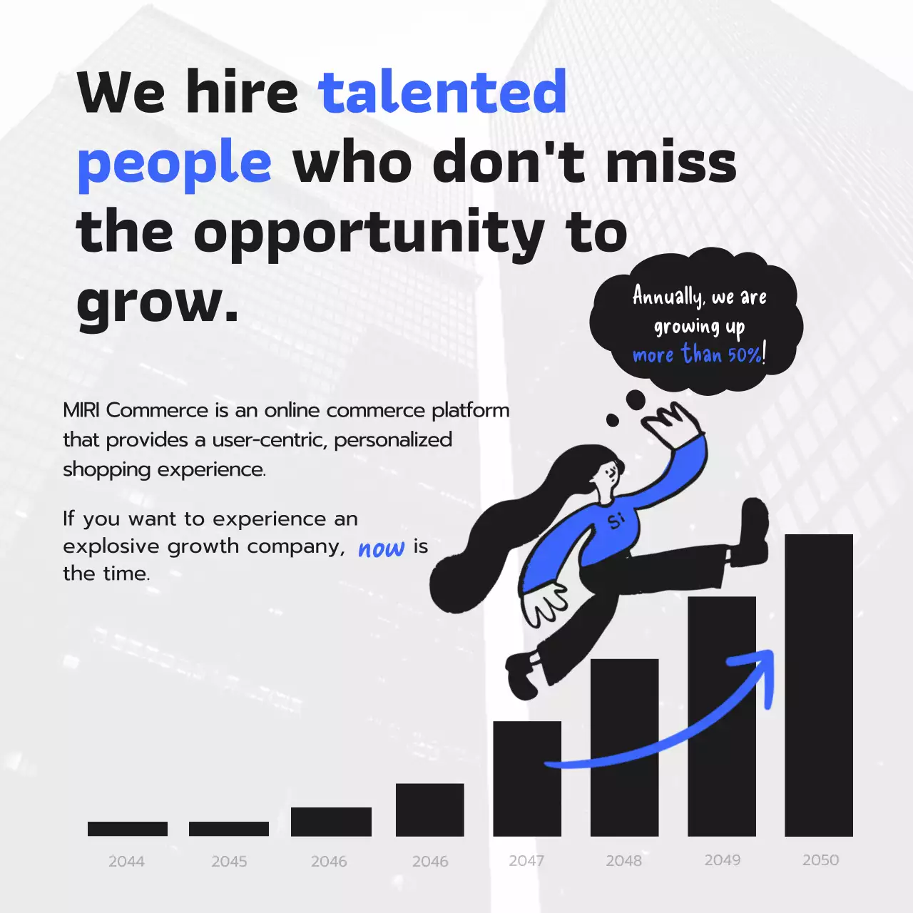 Dynamic, youthful business announcement with blue accents