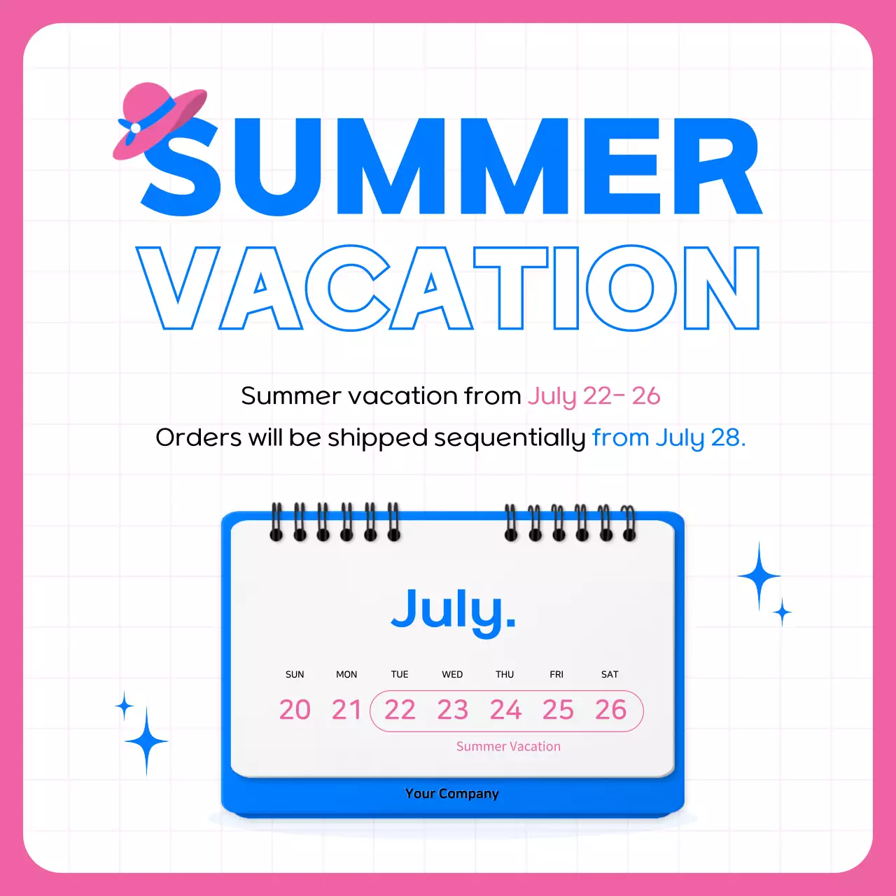 핑크 모던 휴가 공지 소셜 미디어 게시물