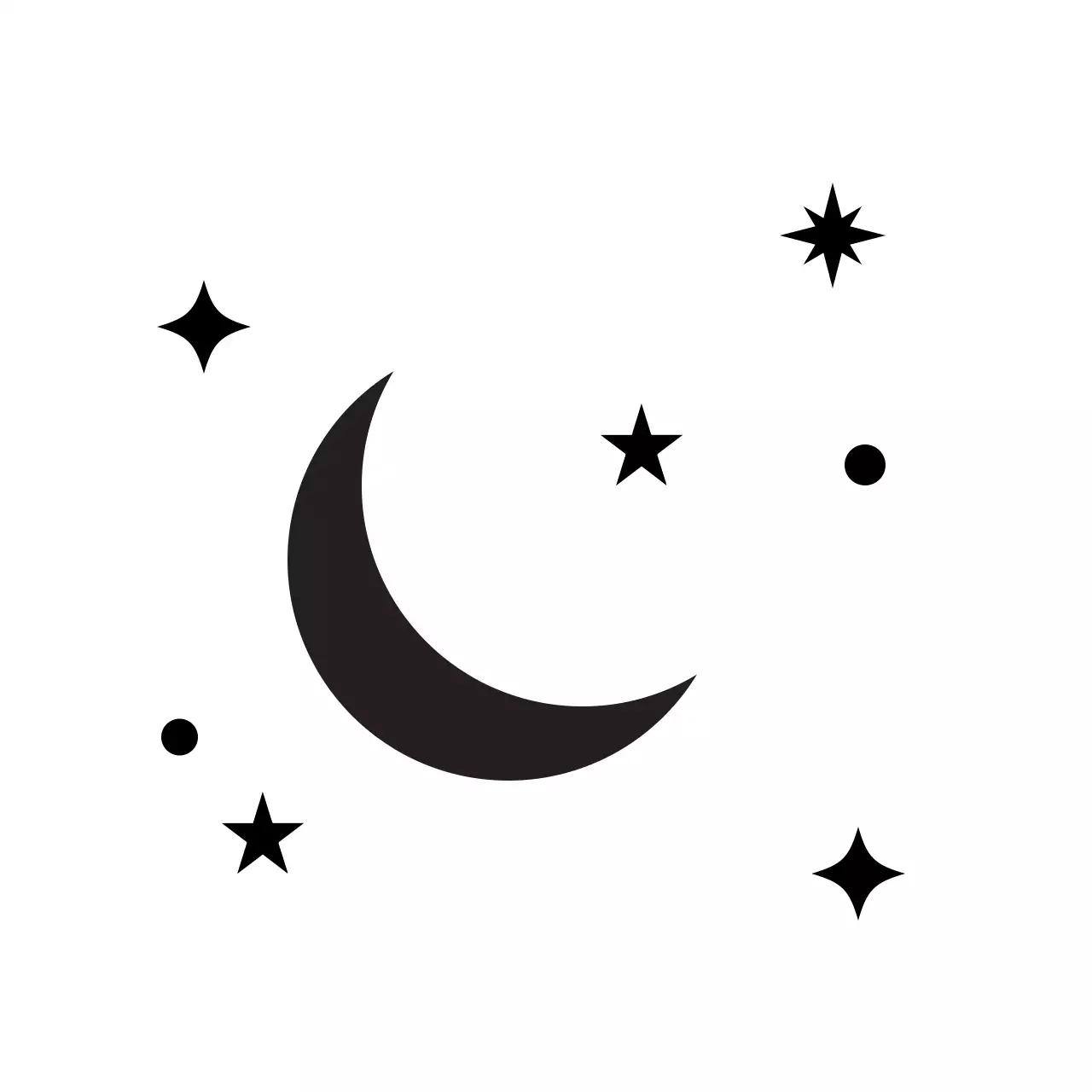 Merchandise with black, uplifting text and an illustration of the night sky.