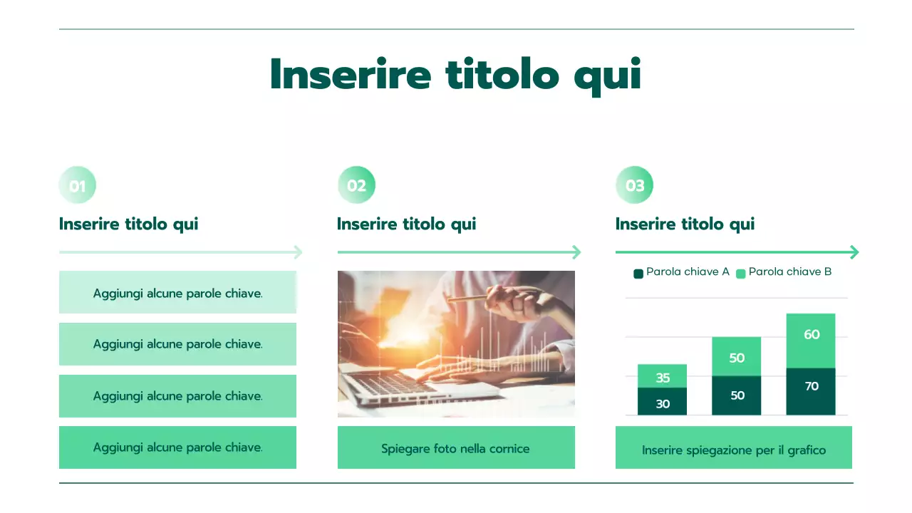 Presentazione con vari grafici in gradiente verde