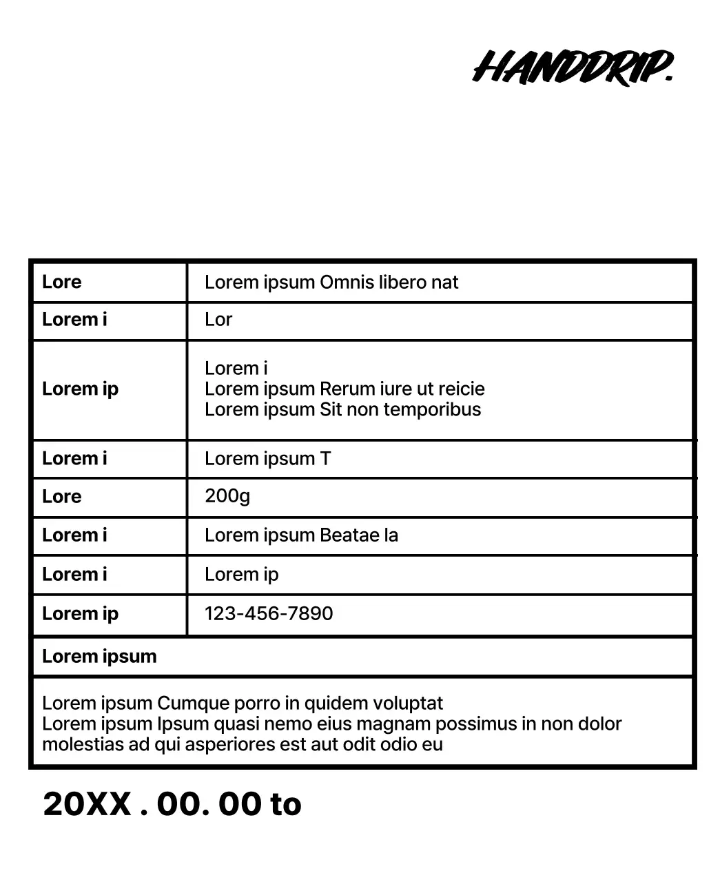 Desain dengan deskripsi kacang dalam teks hitam, kasar, dan ditulis tangan