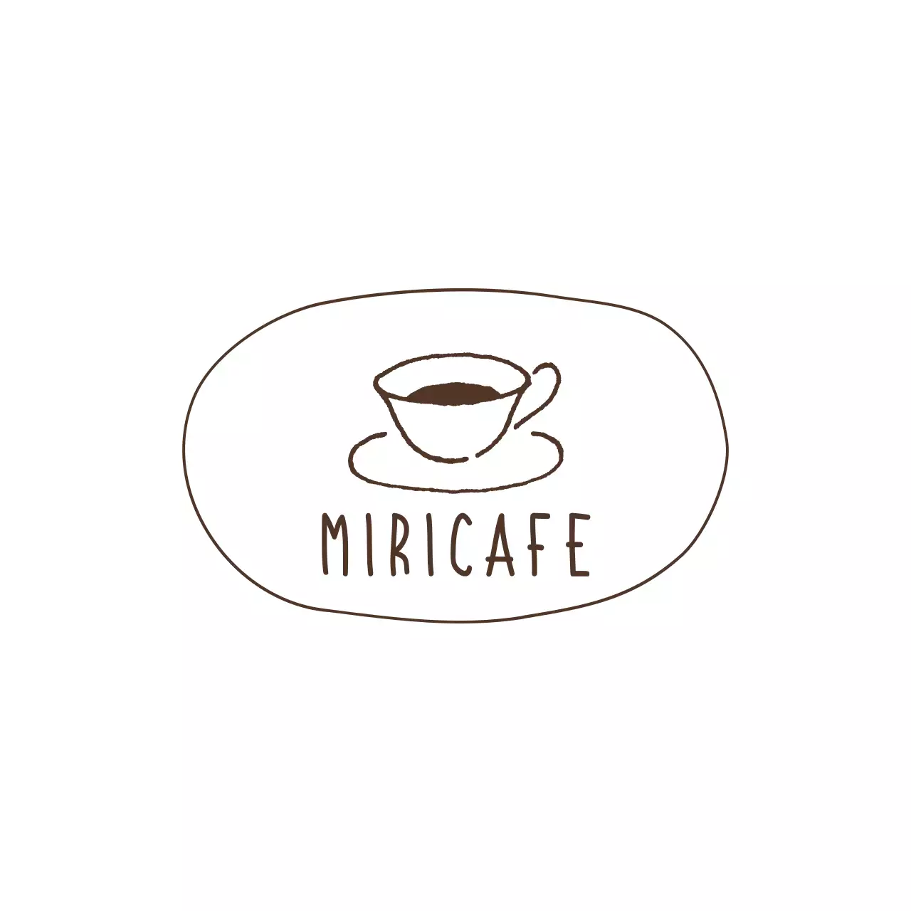 ブラウンのカフェイラスト手描きロゴ