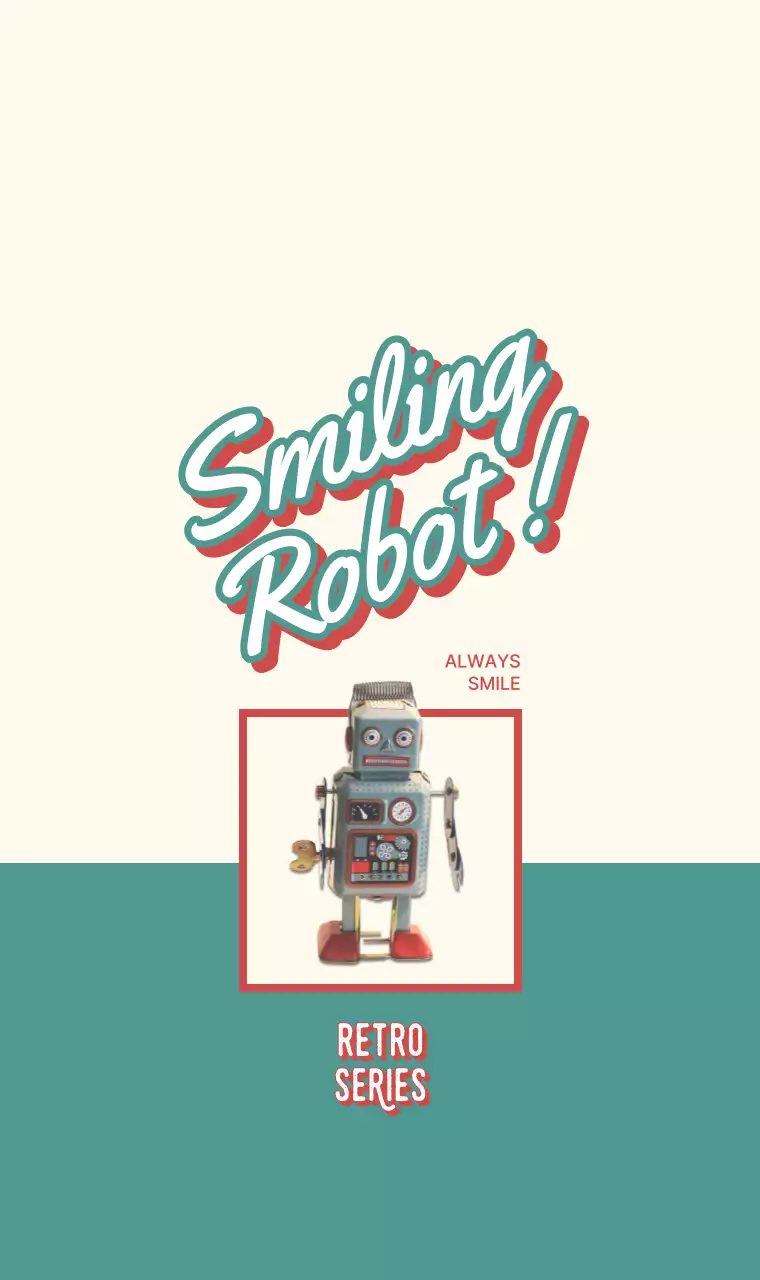 Retro-style turquoise cute robots and typography