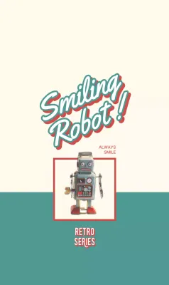 Retro-style turquoise cute robots and typography