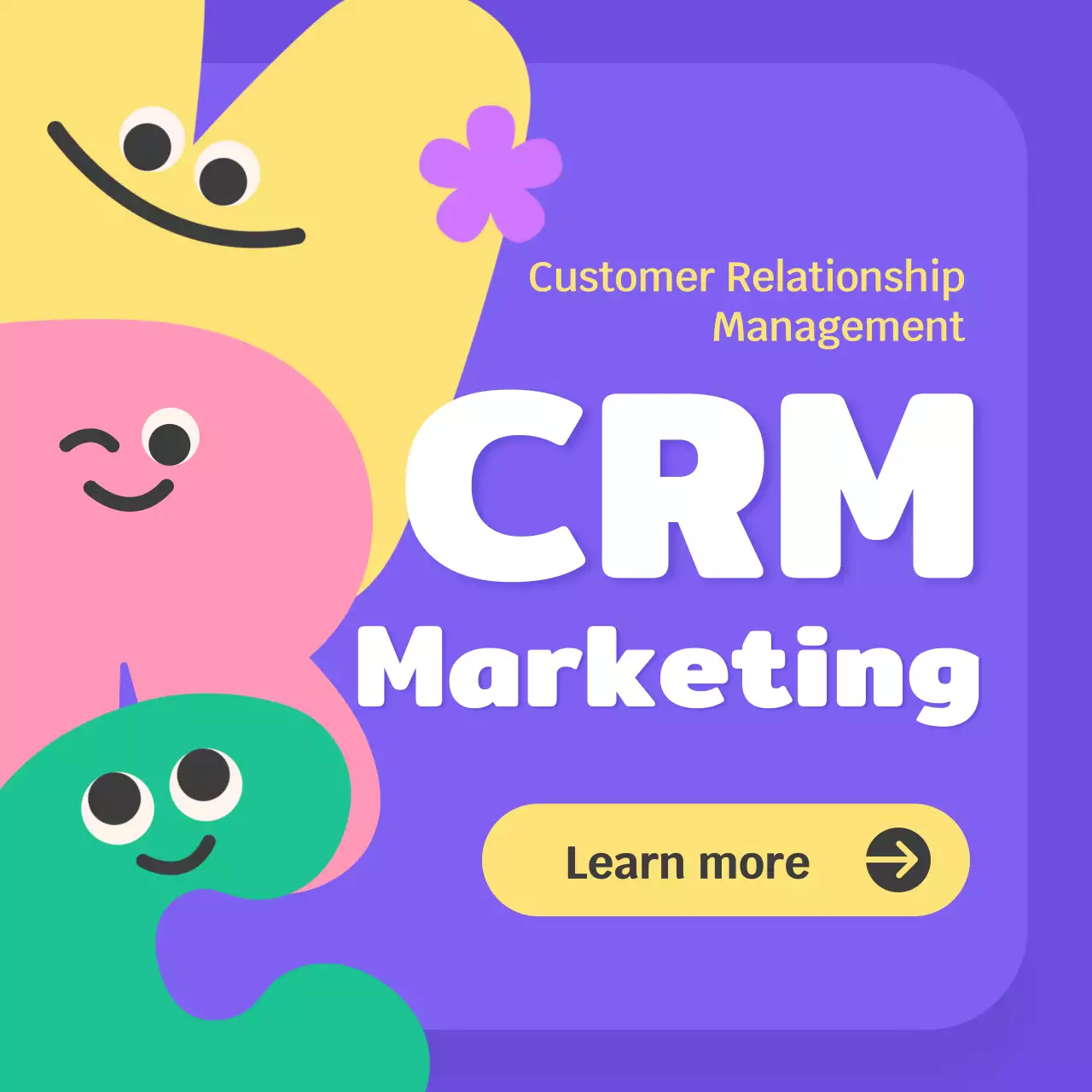 Tìm hiểu về tiếp thị CRM với các ký tự bảng chữ cái dễ thương với màu nhạt.