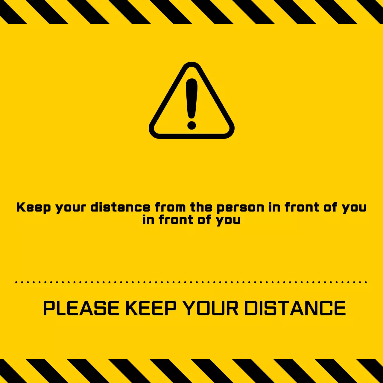 Simple, clean icon and text style in yellow and black Keep your distance warnings