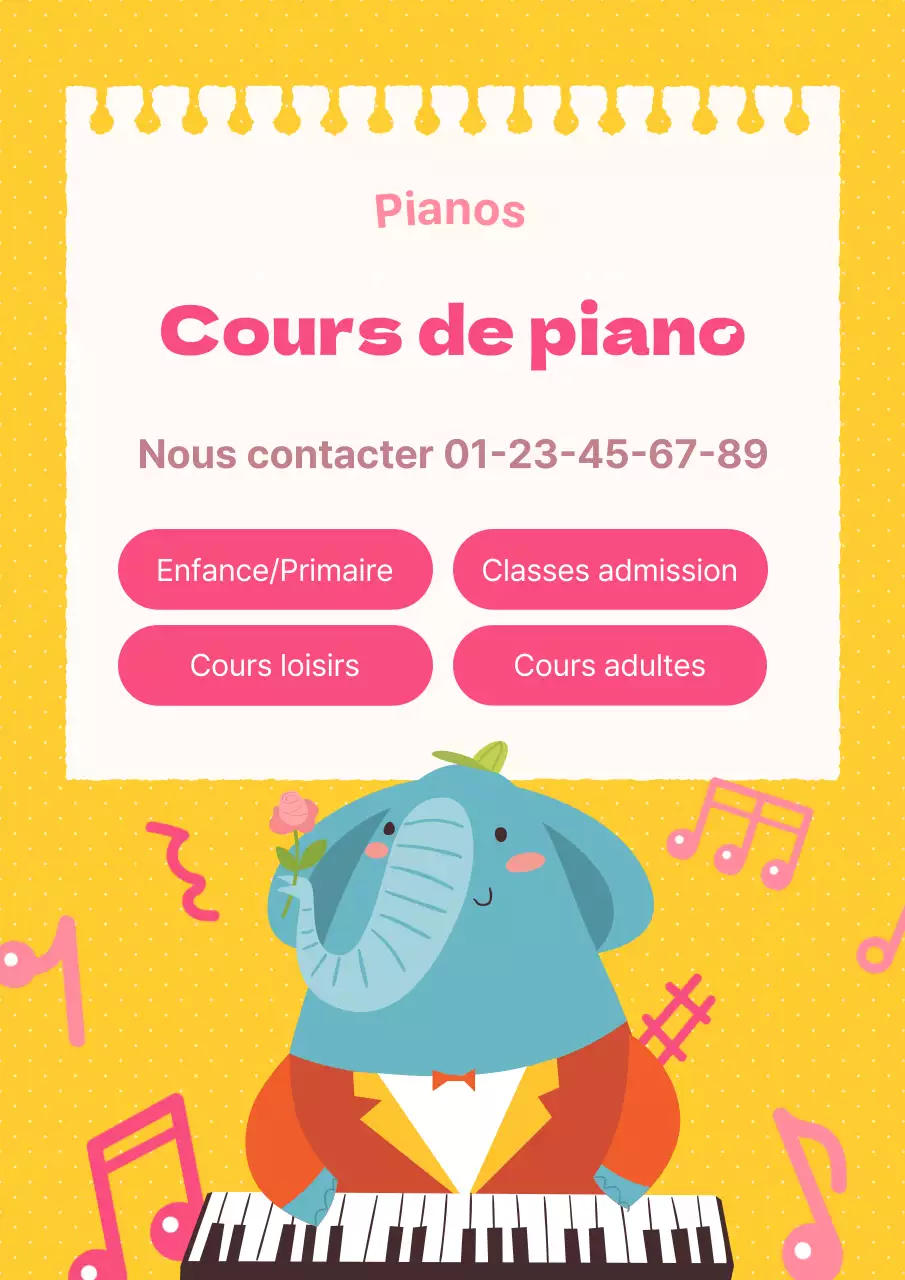 Promouvoir de jolies leçons de piano en jaune