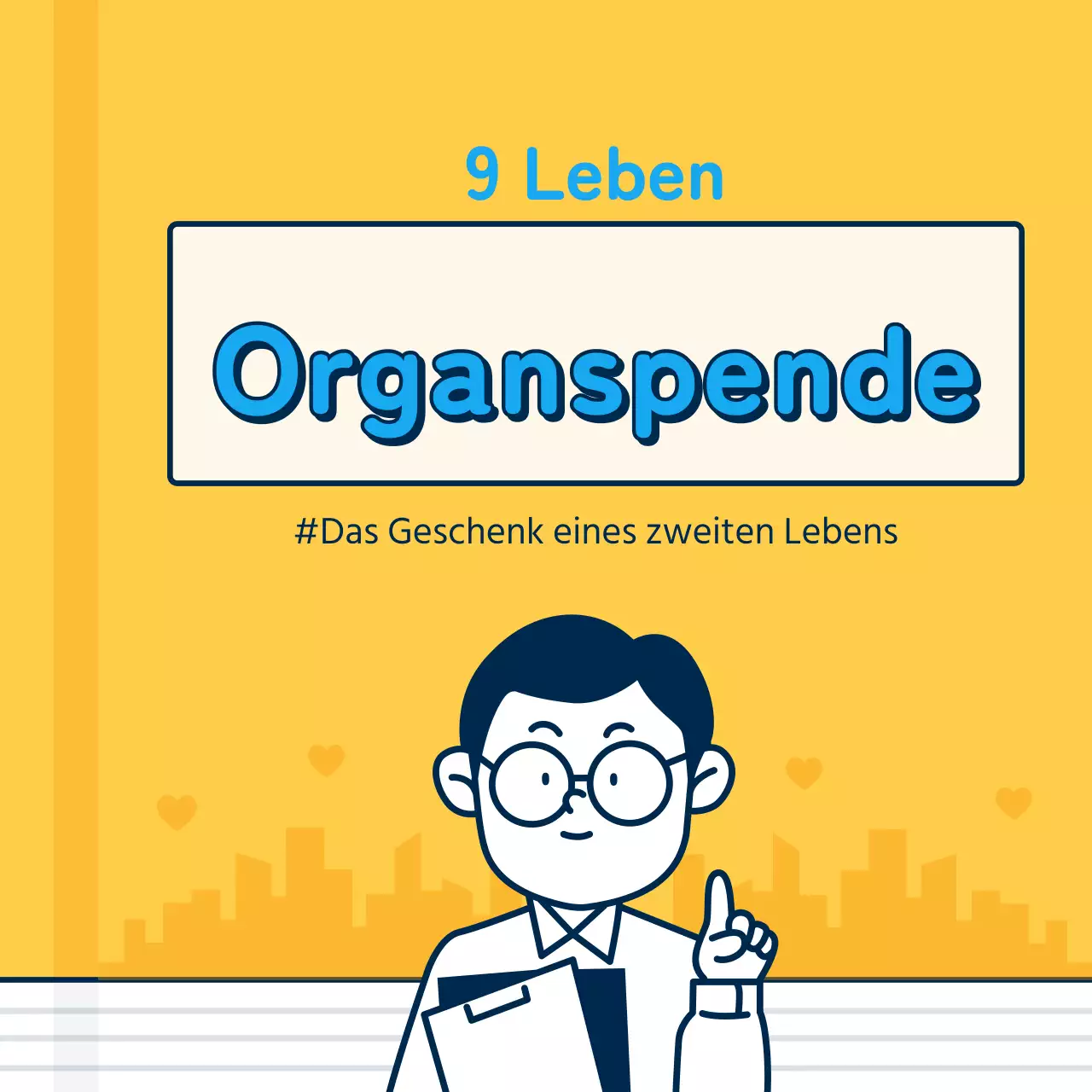 Gelbe und blaue Organspende Tag Karte Nachrichten Design