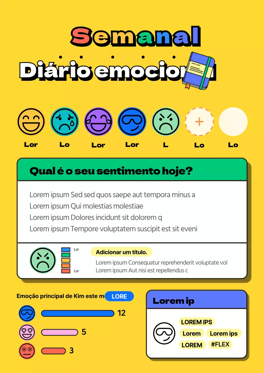 Diário emocional ilustrado com cores amarelas e arco-íris