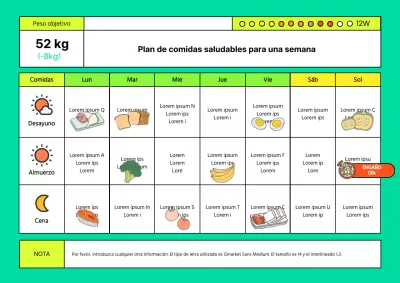 Tabla de alimentos saludables ilustrada en verde y chartreuse