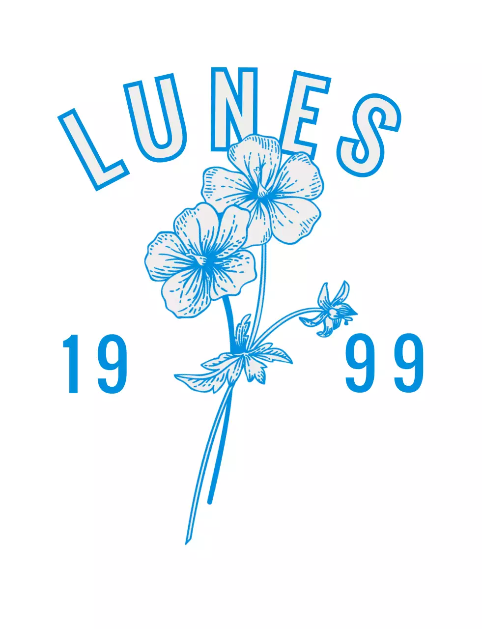 Ilustraciones florales vintage y letras del día de la semana en azul