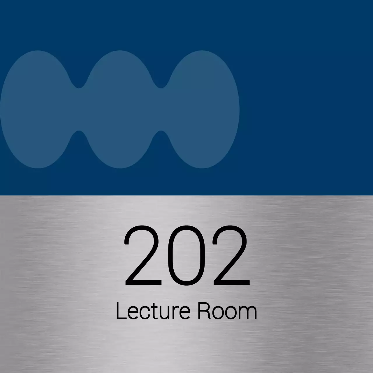 College classroom names with simple blue and black shapes as accents
