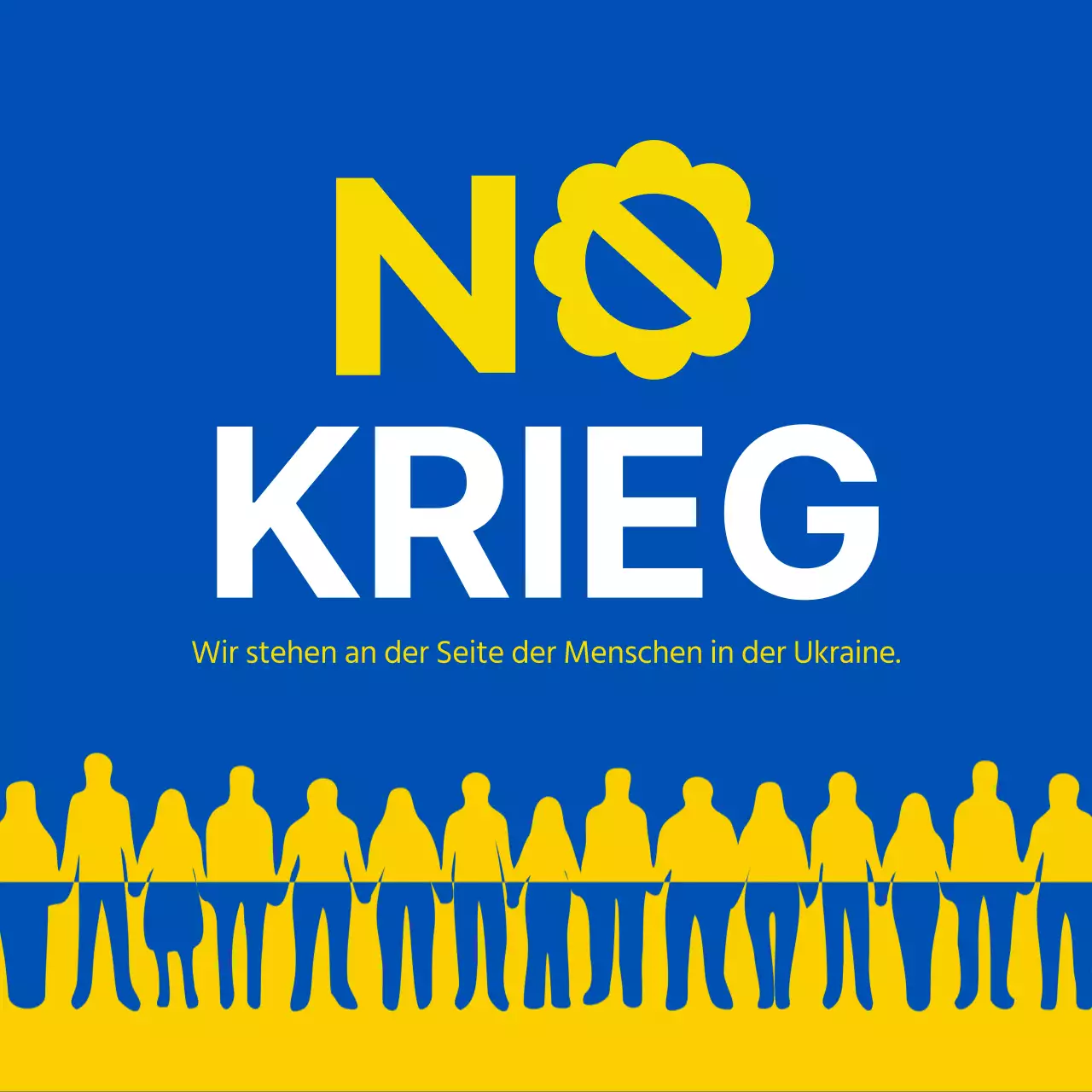 Anti-Kriegs-Botschaft mit gelber und blauer Illustration Betonung