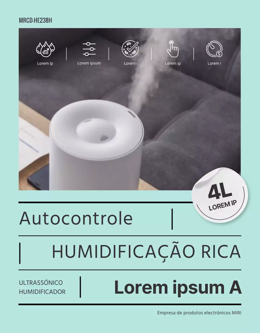 Guia do produto para um humidificador ultrassónico simples em cor de menta