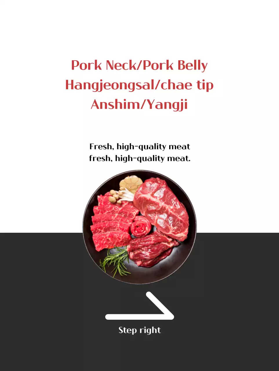 Promosikan toko daging Anda dengan tampilan putih dan abu-abu yang bersih