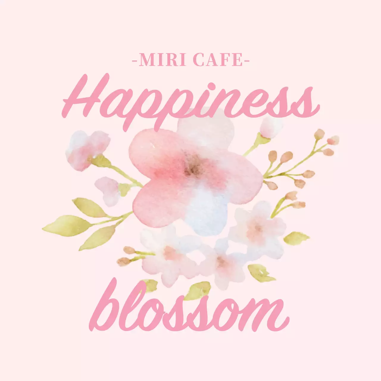 ピンクのイラストのすっきりとした春のカフェラベル