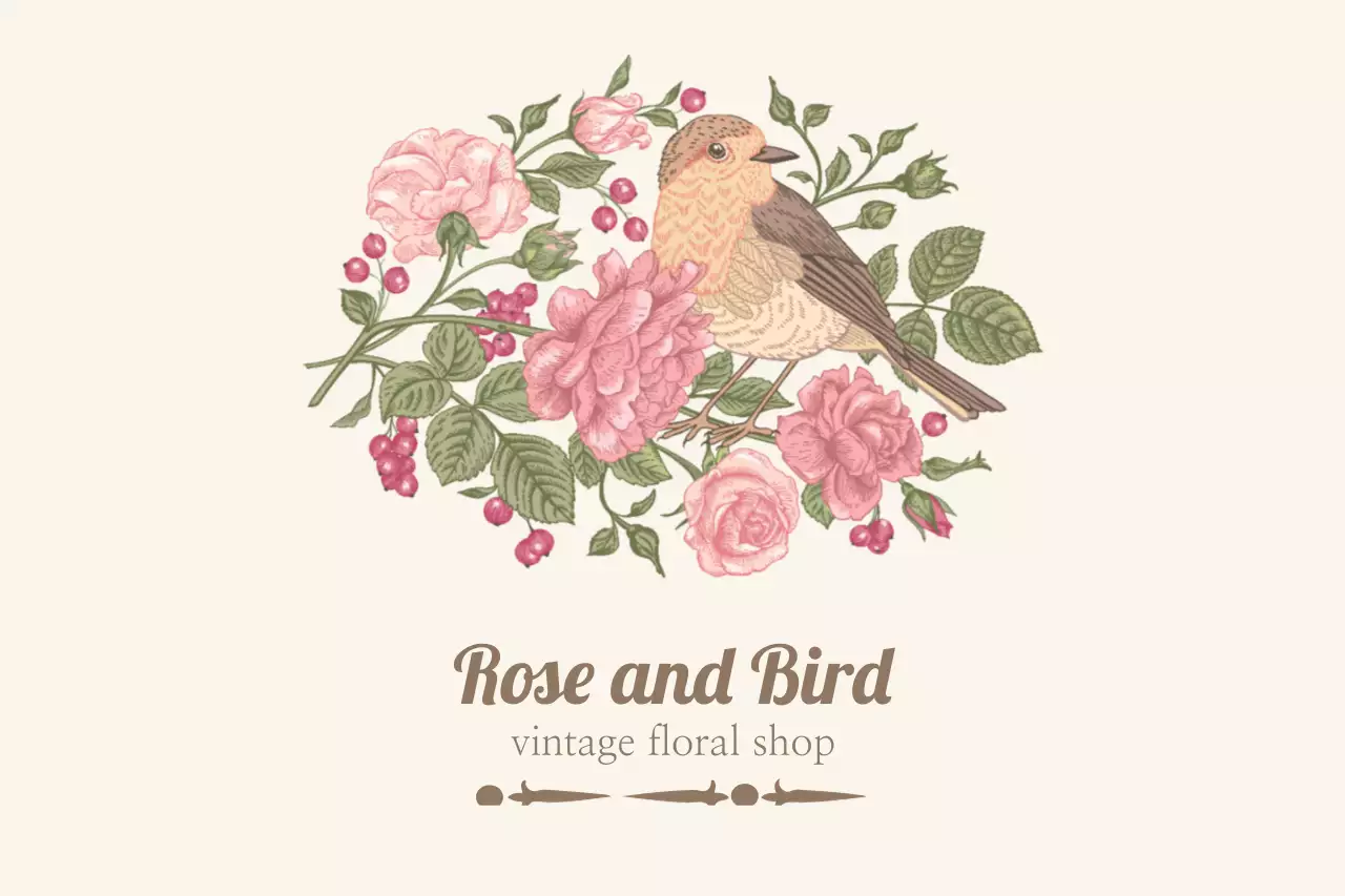 アイボリー ビンテージ 花 ロゴ ファンシーバナー