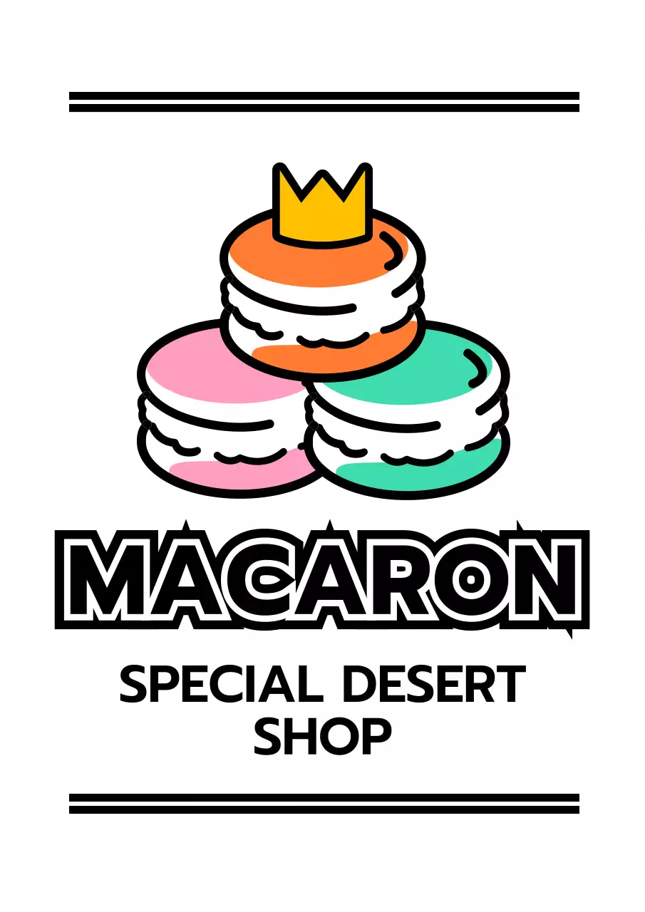 黒とポイントカラーのマカロンイラストが入ったスイーツショップの販促用