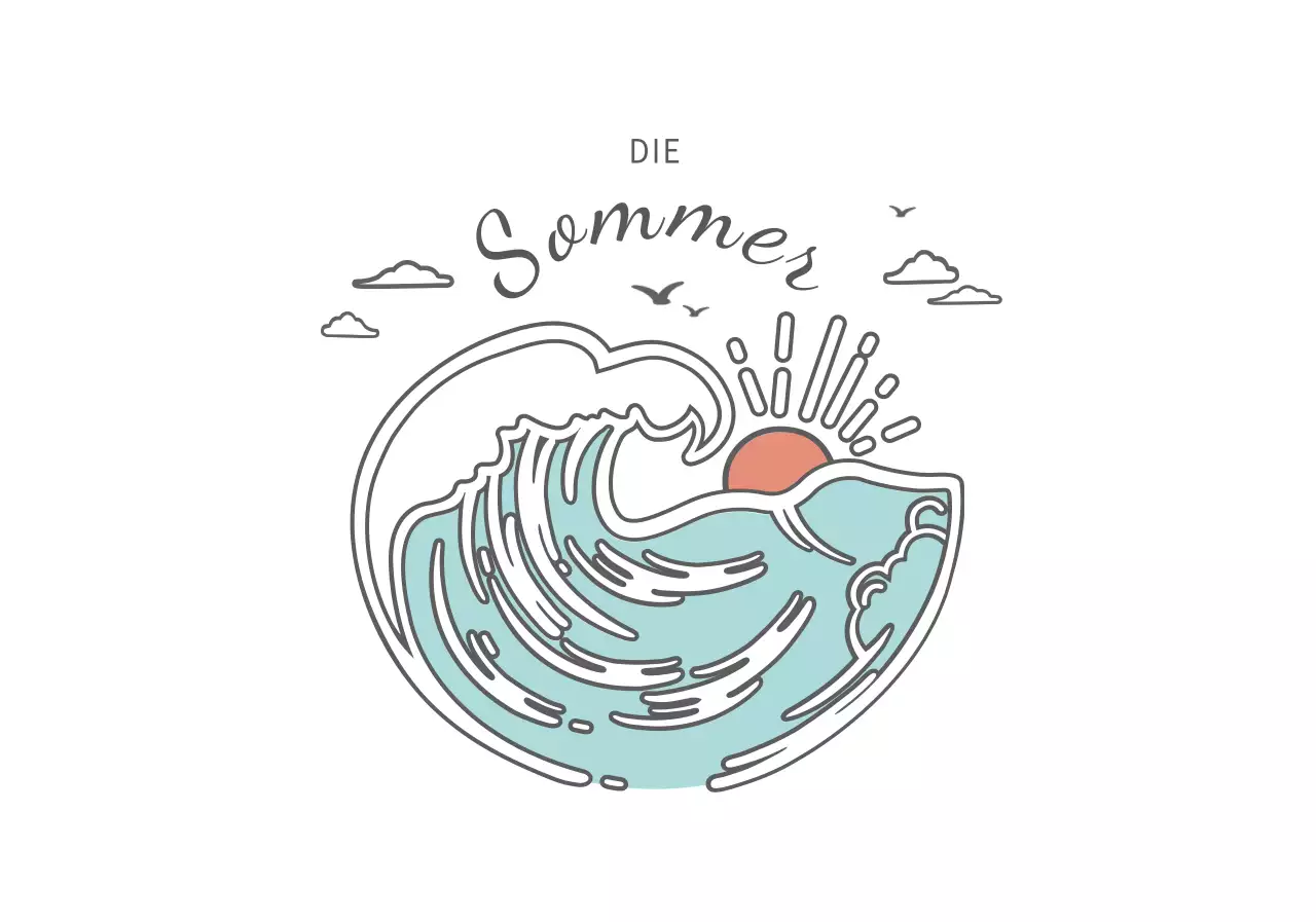 Wellenillustrationen und Kalligraphie