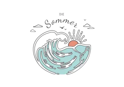 Wellenillustrationen und Kalligraphie