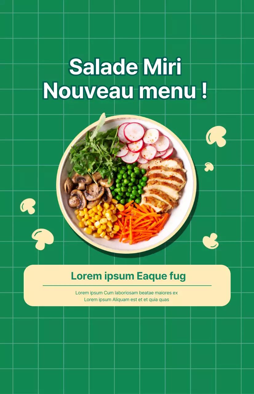 Promouvoir un nouveau menu de salades sur fond de damier vert