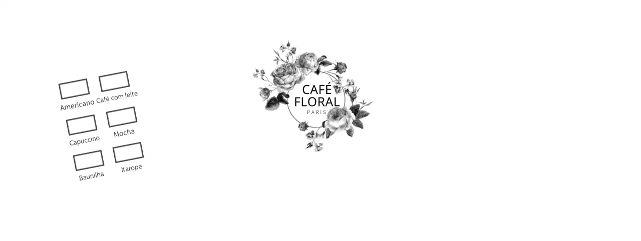 Copo de papel com ilustração de uma flor, menu de bebida de café
