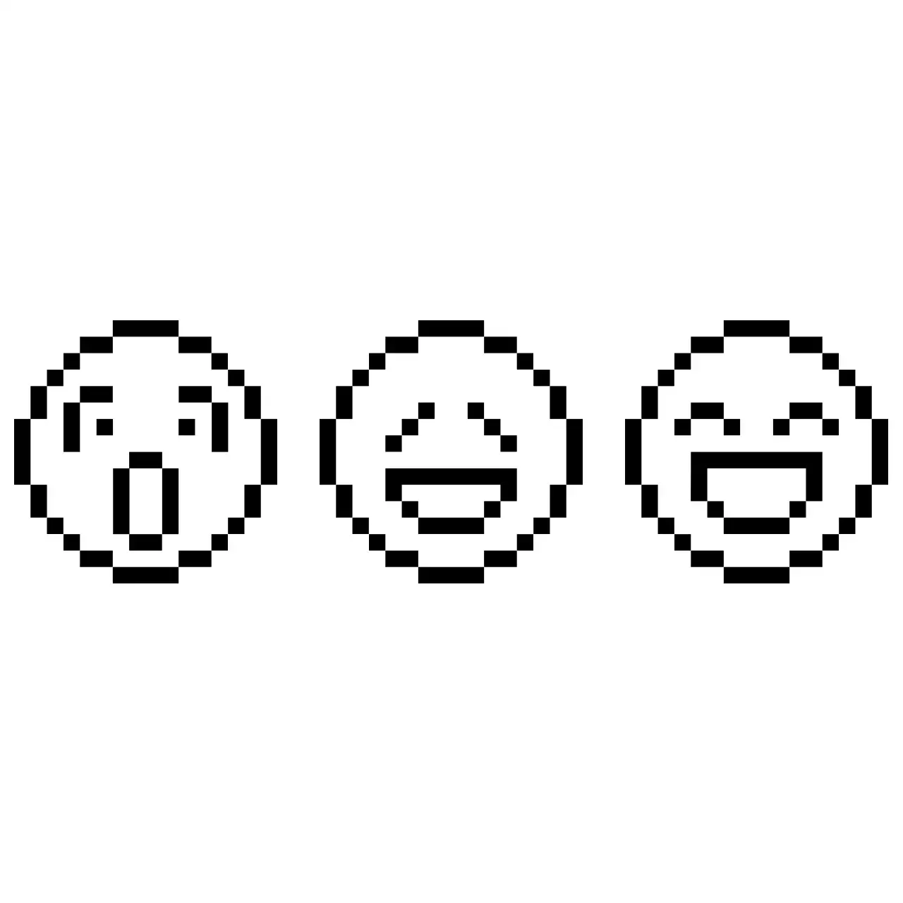 A variety of black, pixelated facial expression emoji