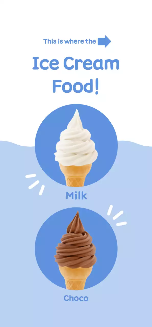 Promote a clean, cute-looking menu with white ice cream on a light blue background