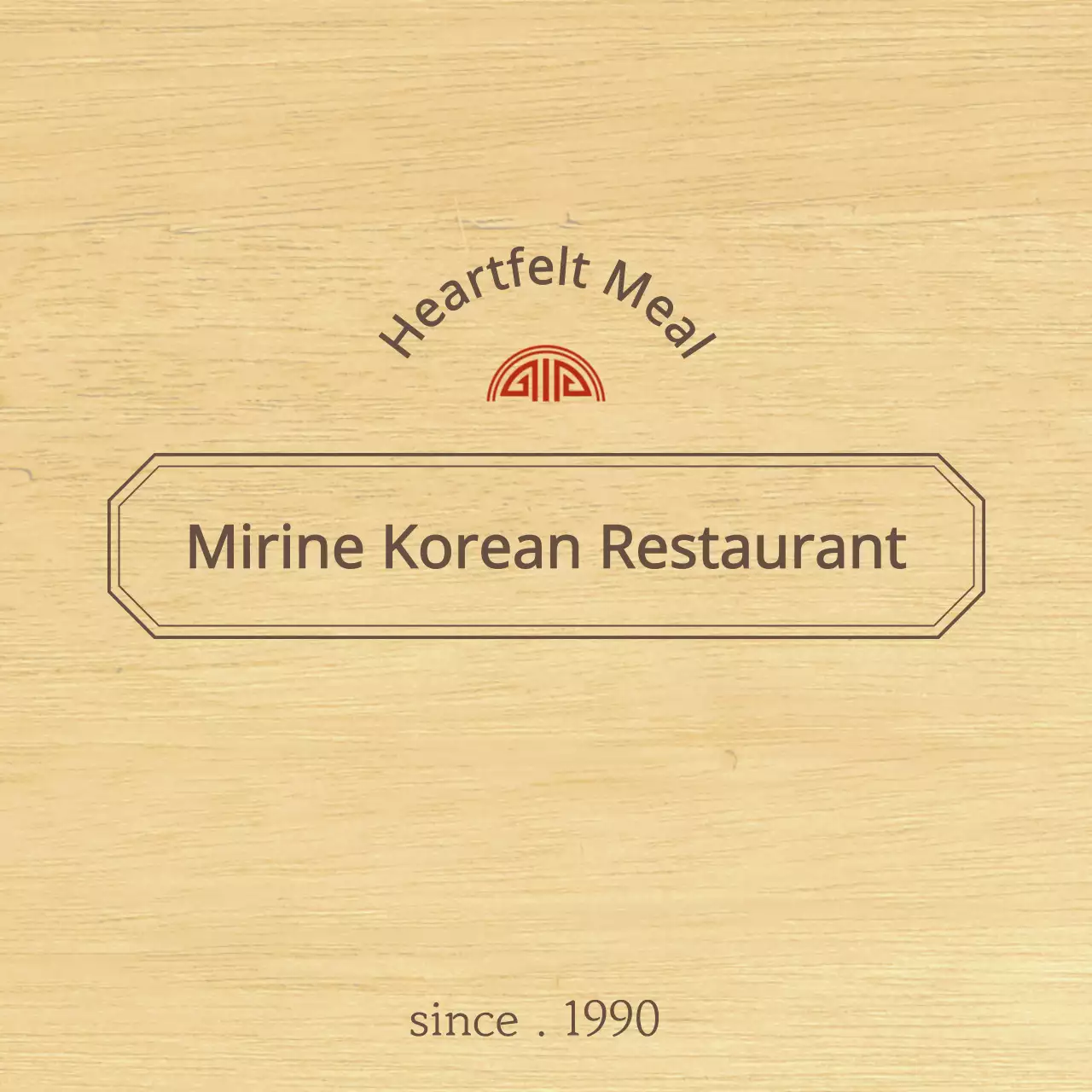 Korean restaurant design with a clean conceptual border in brown and red.