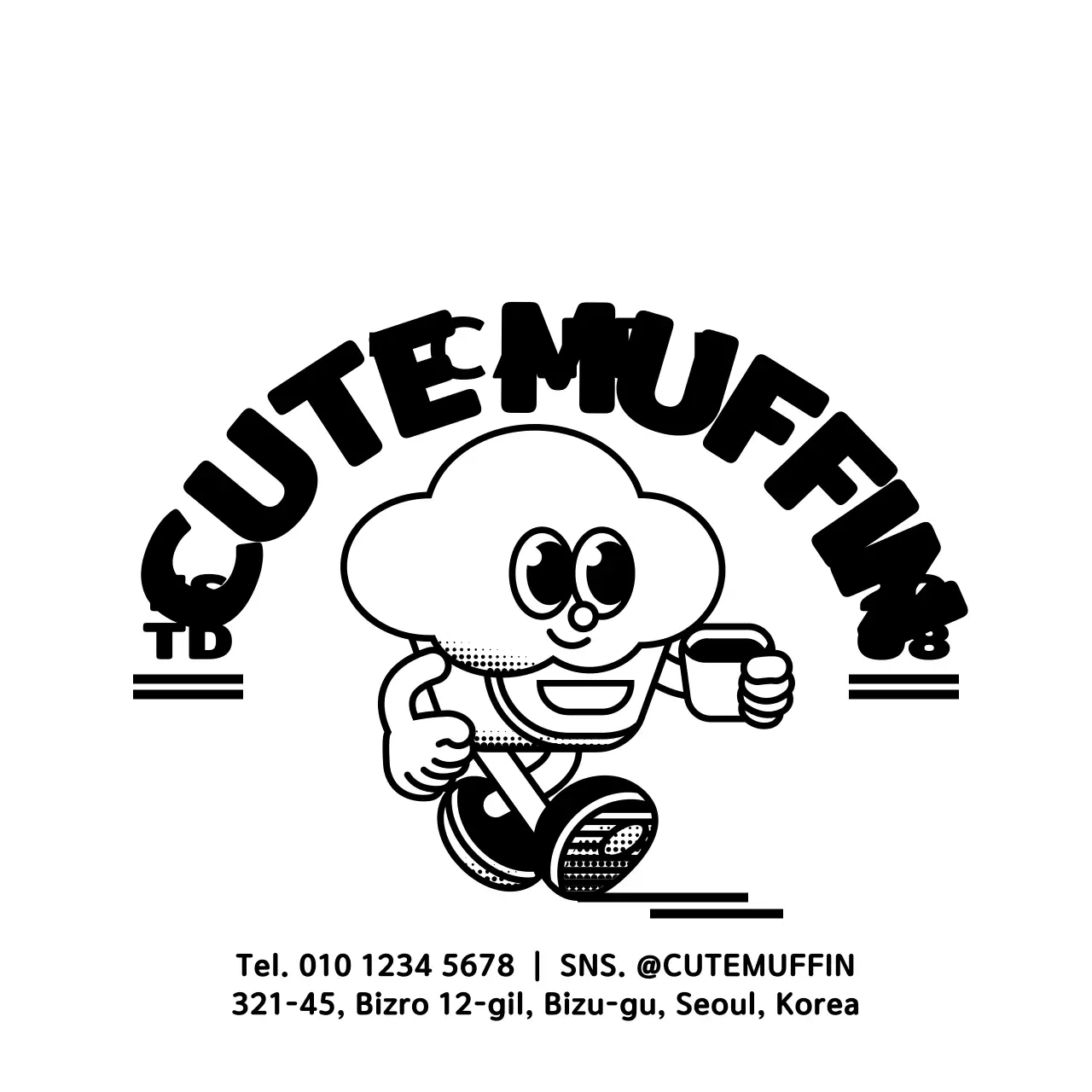 Cute cupcake character illustration logo style for promoting and informing cafes