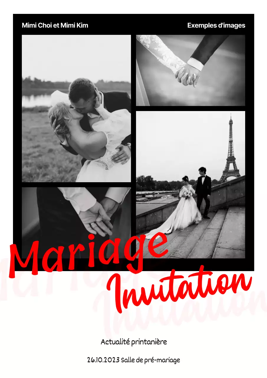 Invitation de mariage simple en noir