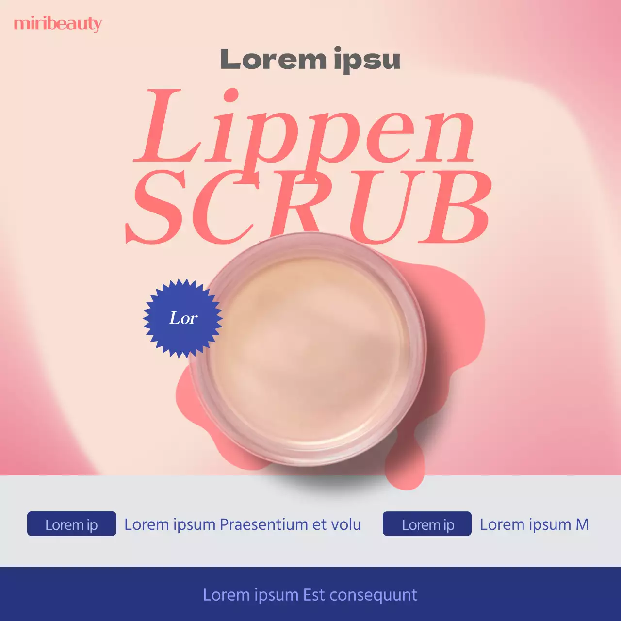 Einstellung für ein einfaches blaues und rosa Lippenprodukt