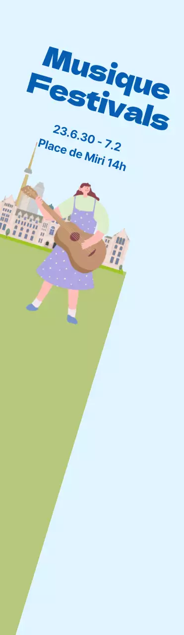 Promotion d'un grand festival de musique sur fond d'herbe verte et bleu clair