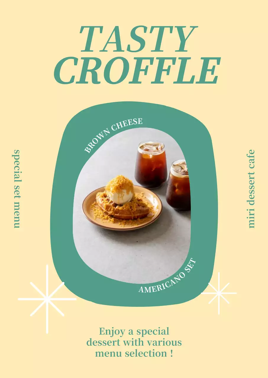 Poster with a picture of a menu inside a mint shape