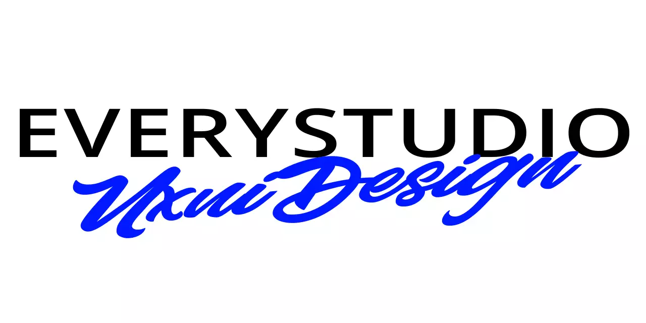 Sleek design studio logo with two fonts in blue and black