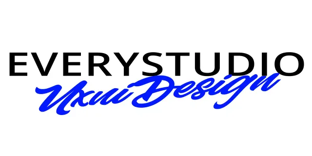 Sleek design studio logo with two fonts in blue and black