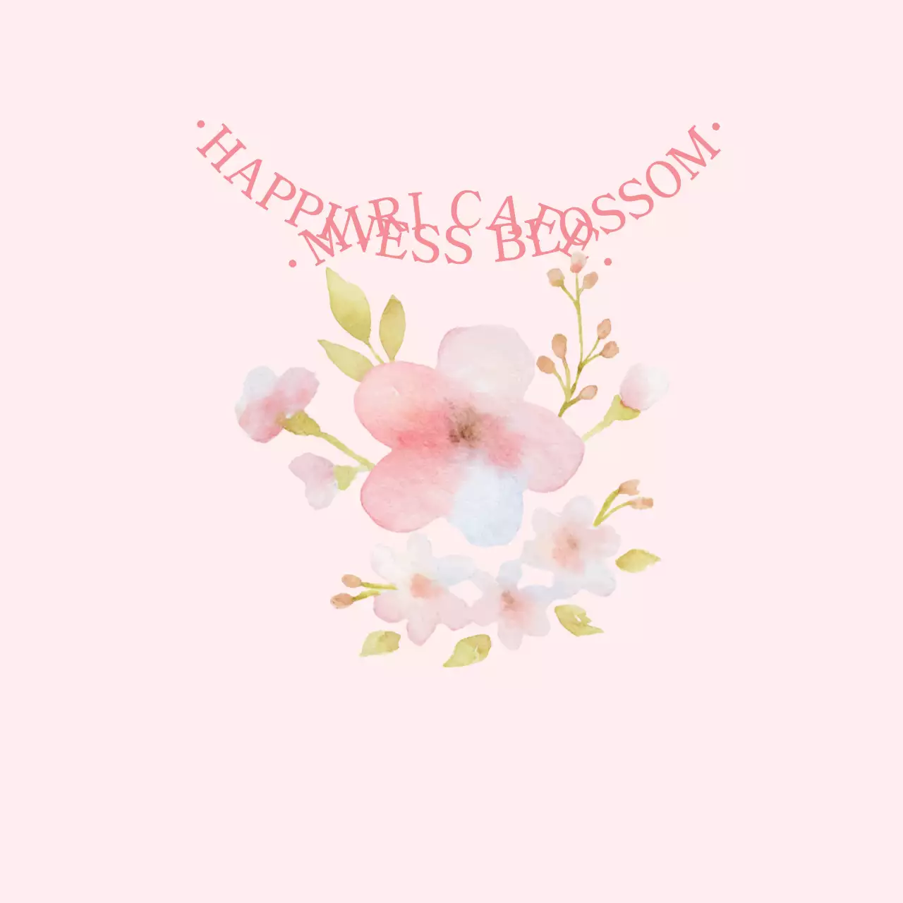 ピンクのイラストのすっきりとした春のカフェラベル