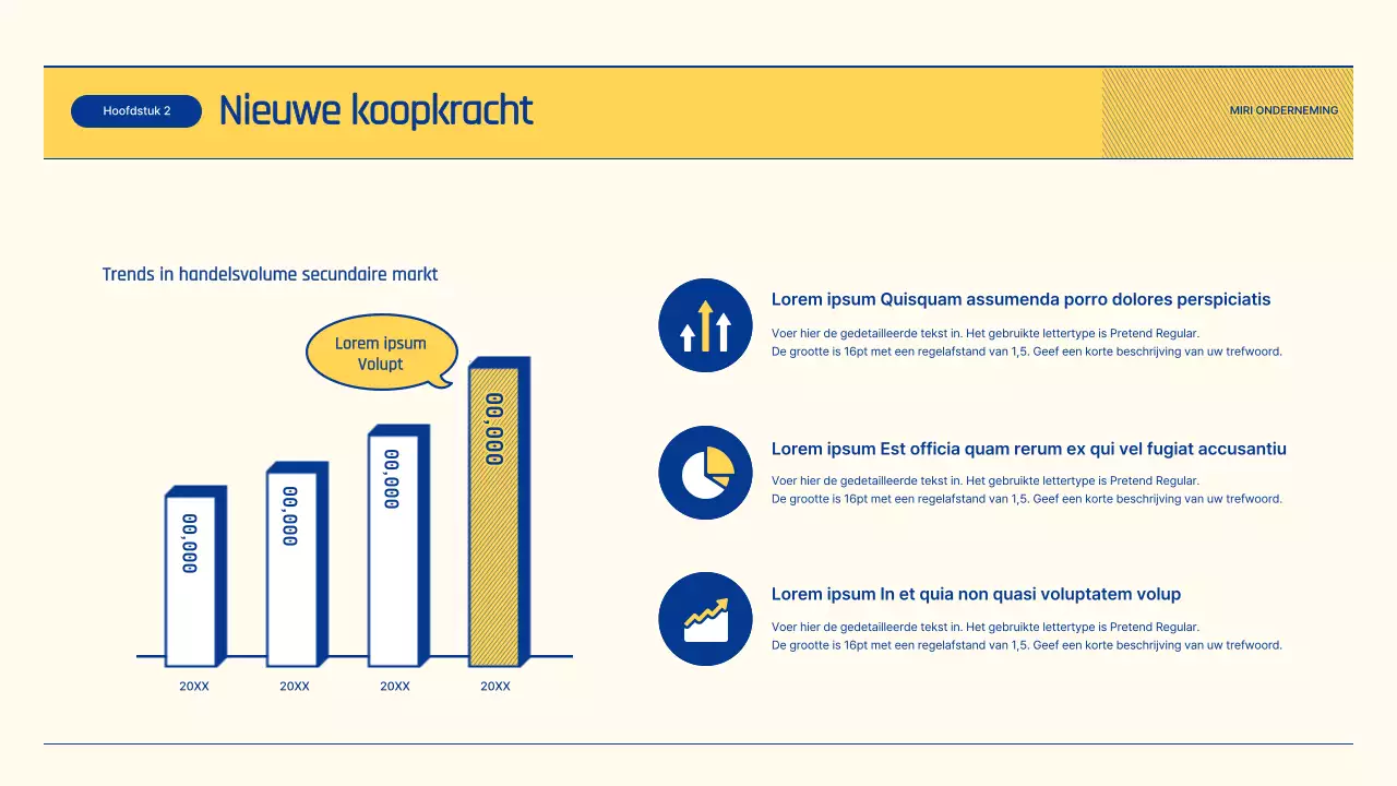 Rapport over de vooruitzichten voor de detailhandel met blauwe en gele illustraties