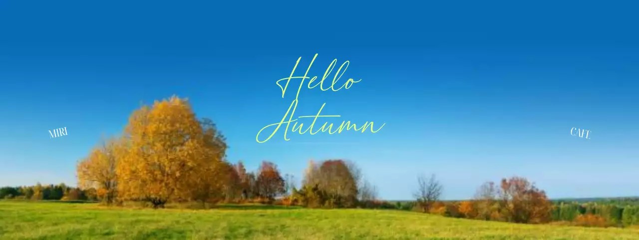 Fall-inspired cafe accented with a cursive font against a cool fall sky field background