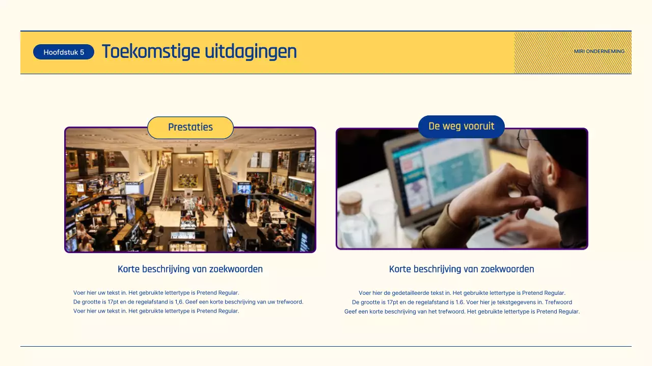 Rapport over de vooruitzichten voor de detailhandel met blauwe en gele illustraties