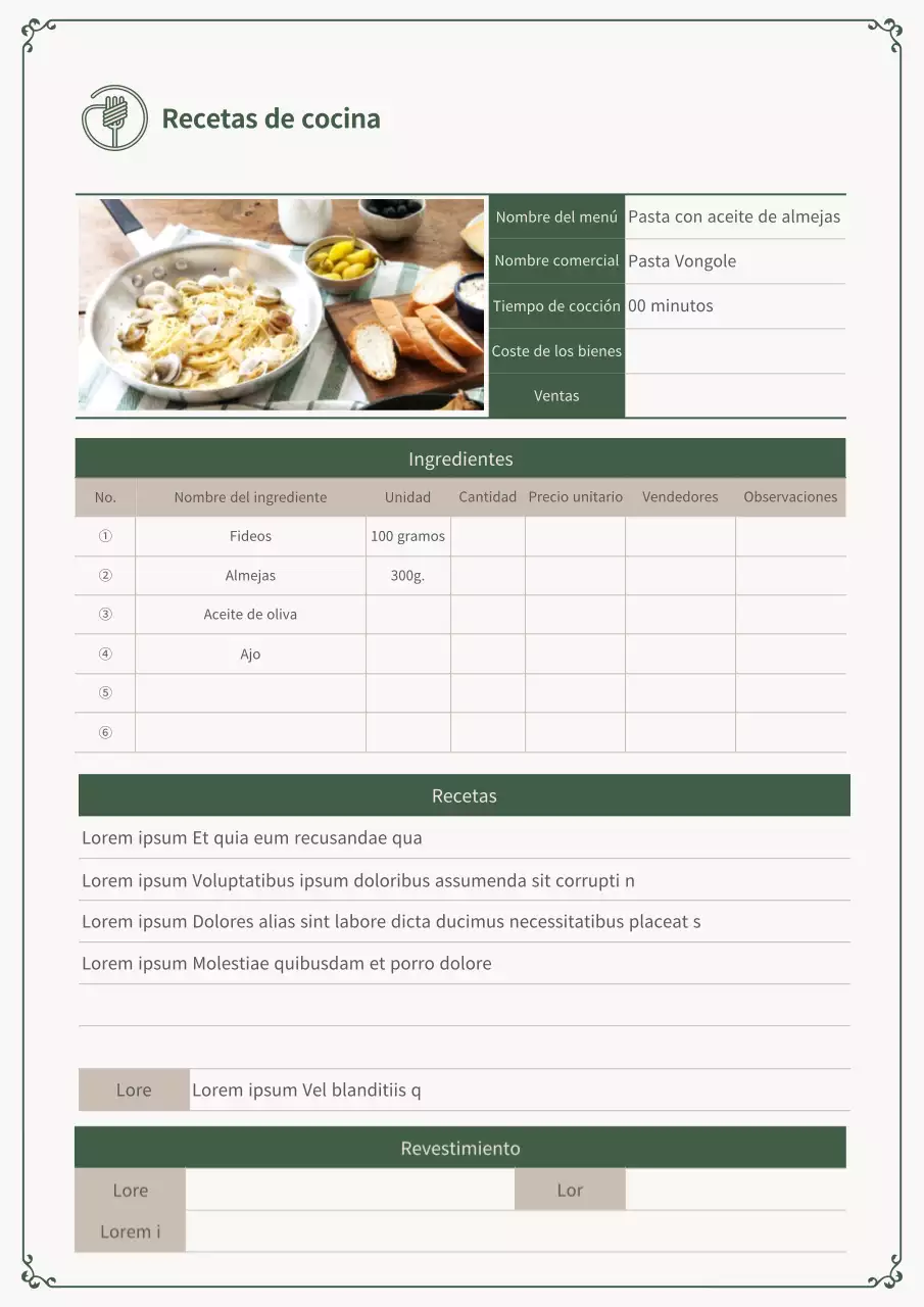 Recetas de pasta verde y beige