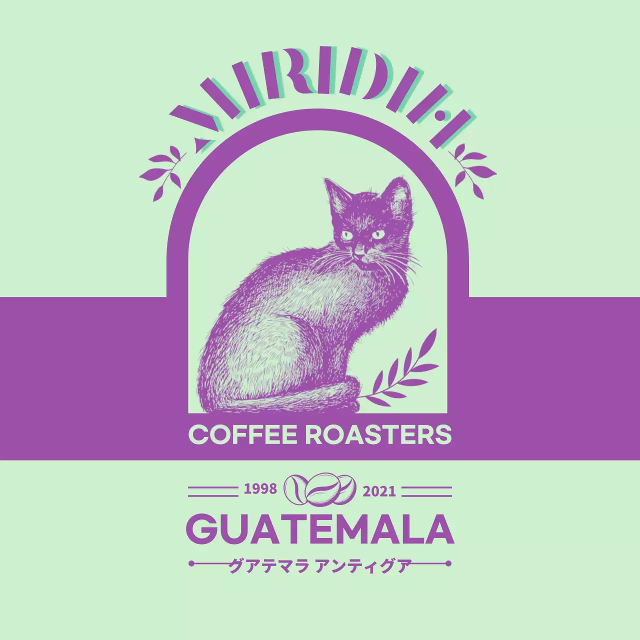 ライトグリーンとパープルのタイポデザインが特徴的なコーヒーブランドと豆のご案内3