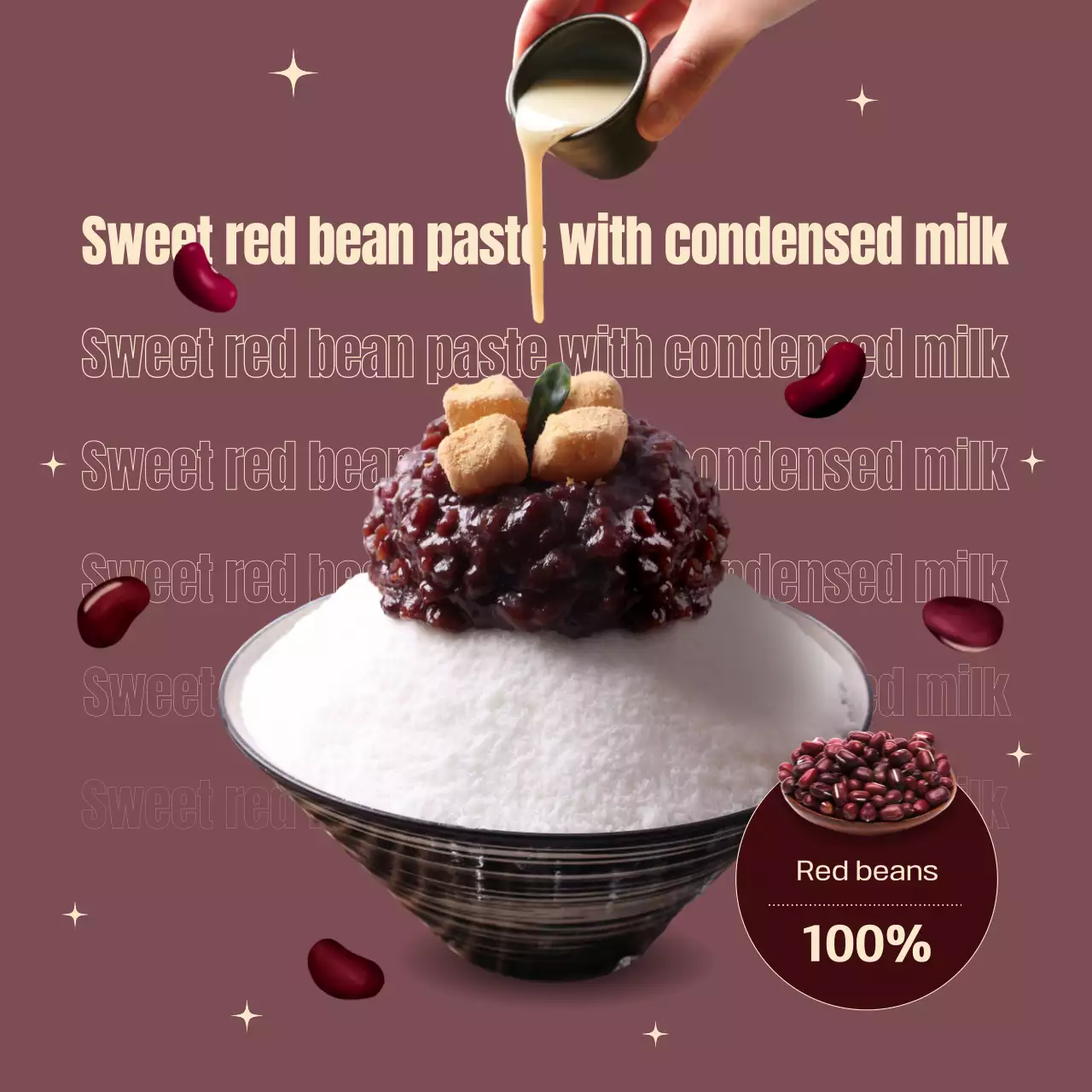 Promote your shaved ice menu with red bean-colored typography and clean images.