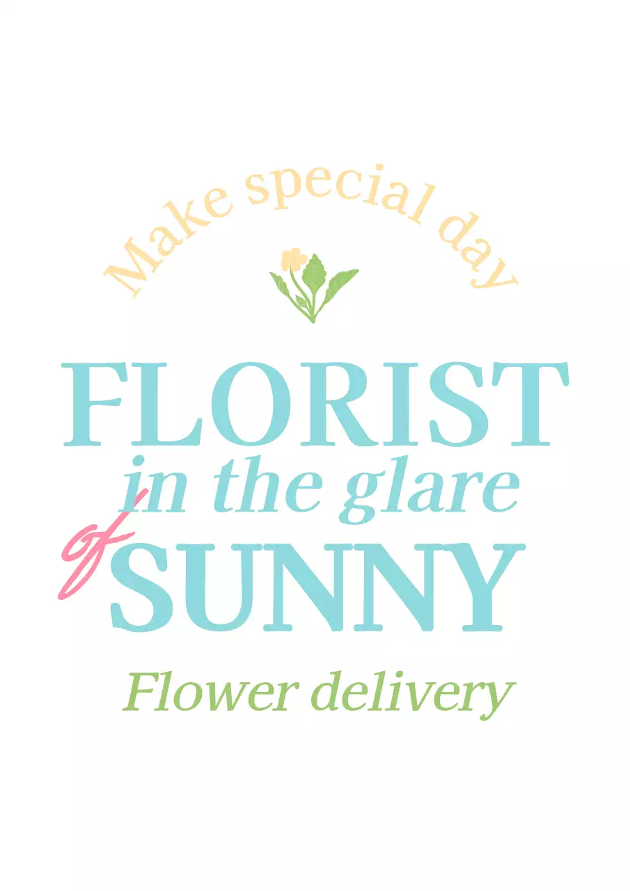 パステルカラーのヴィンテージコンセプトの店名と花のイラストが入った花屋の販促用。