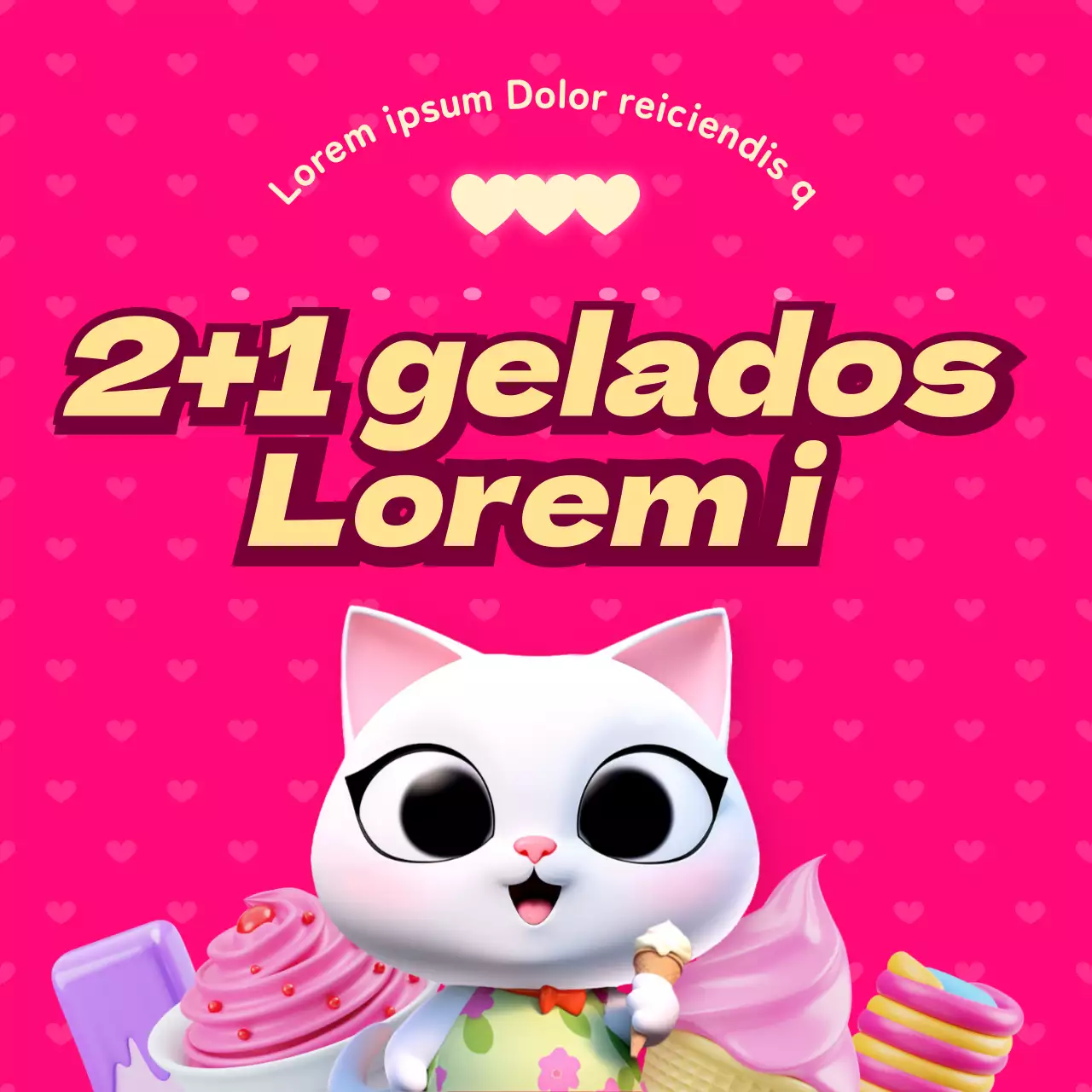 Promover descontos em gelados cor-de-rosa e fofinhos
