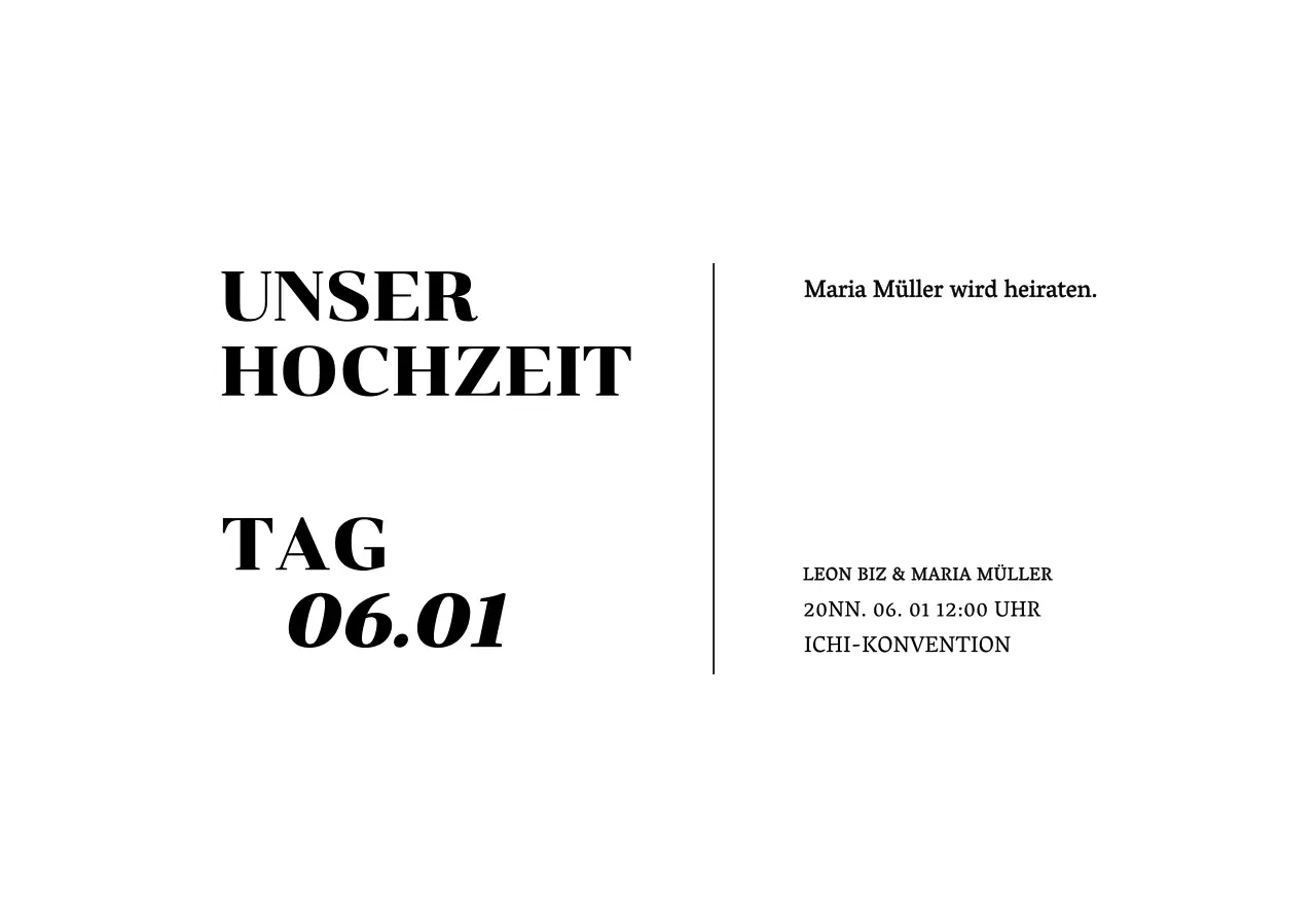 Hochzeitseinladung Postkarte Umschlag mit schwarzem Text