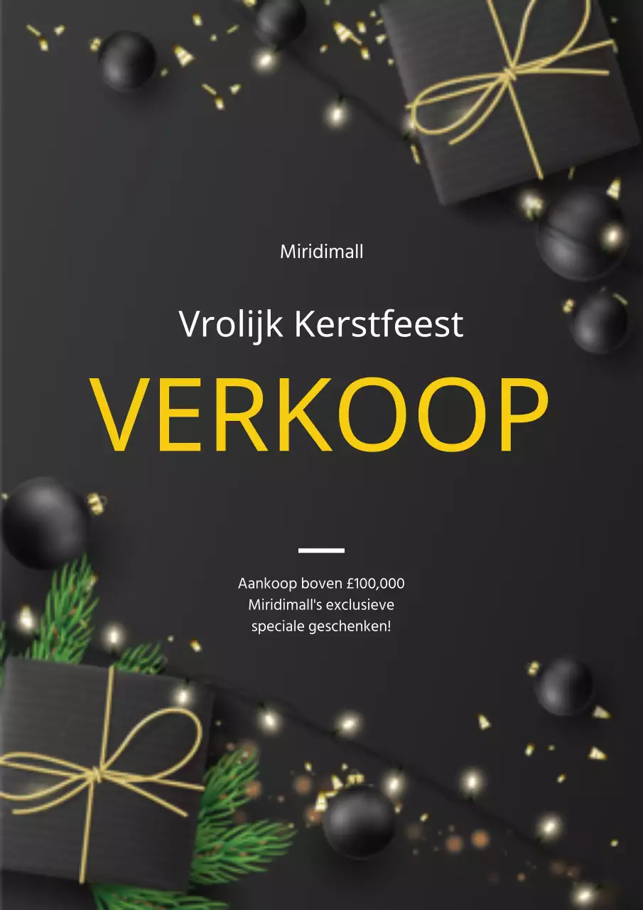 Strakke zwart met gouden promotieposter voor kerstuitverkoop in winkelcentrum